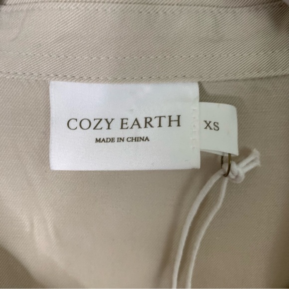 Cozy Earth Womens tan lived in linen short sleeve button shirt XS NWT - Picture 7 of 11